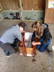 Charlotte Uhl und Sandra Schneider putzen den alten Schlitten auf Hochglanz...